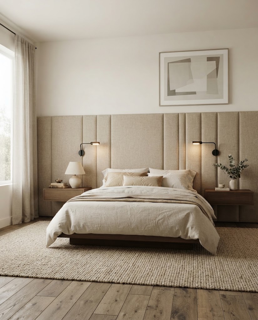 Wide Headboard Behind the Nightstands