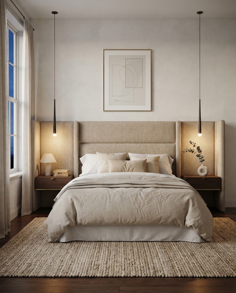 Headboard with Built-In Side Panels