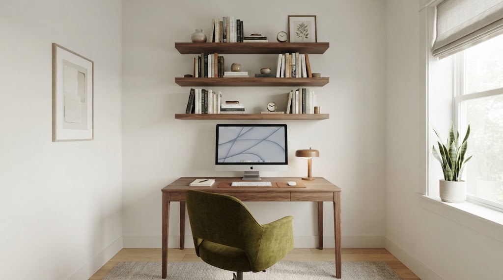 Float shelves above a desk