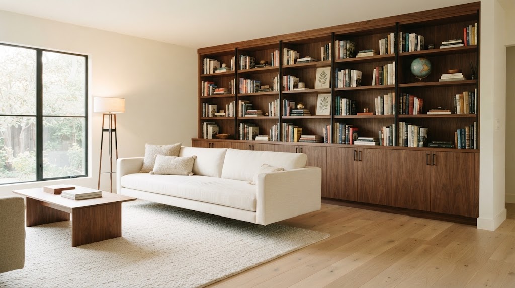 Small Home Library Ideas Behind the Sofa
