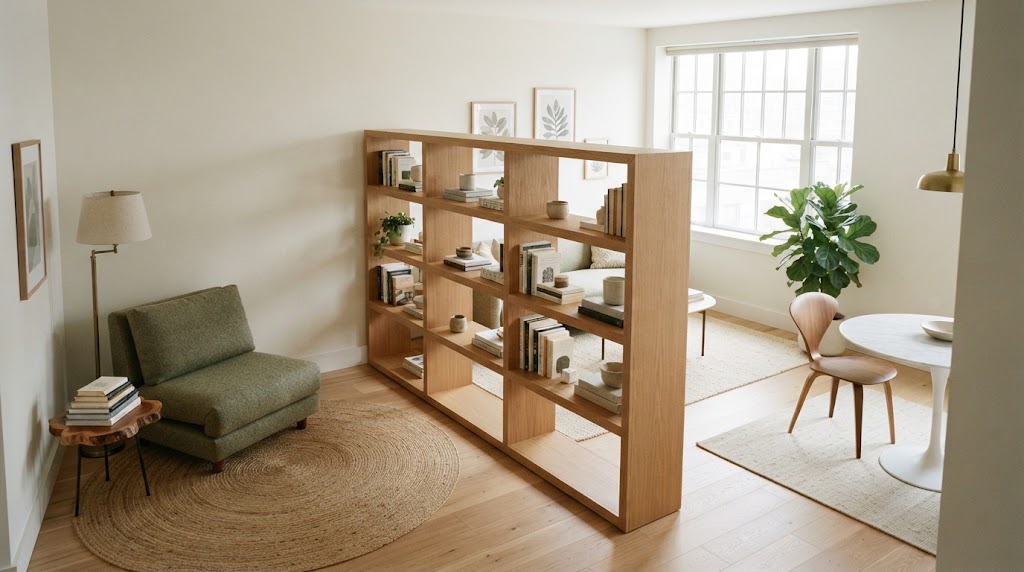An open-backed bookcase