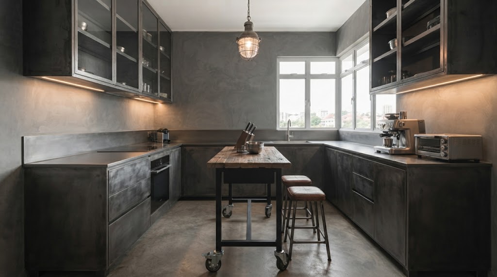 Tiny industrial-style kitchen