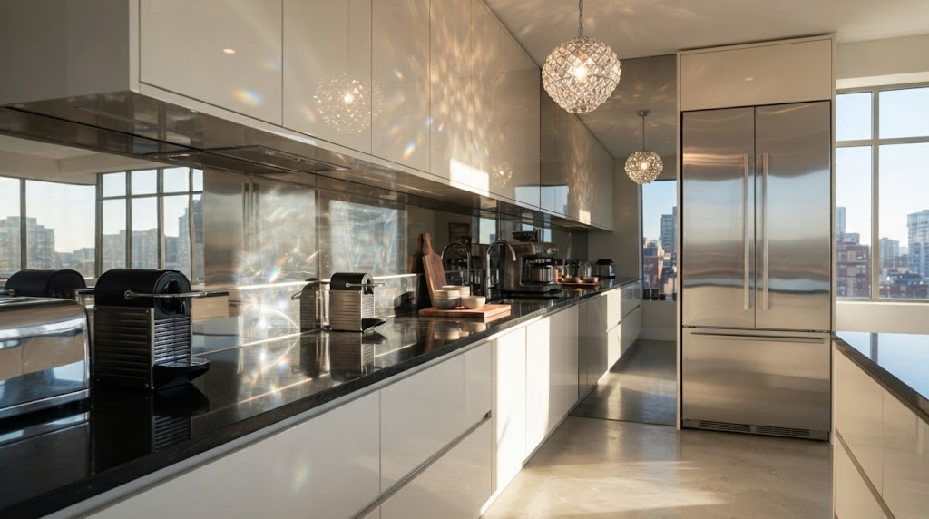 Glamorous compact kitchen designed