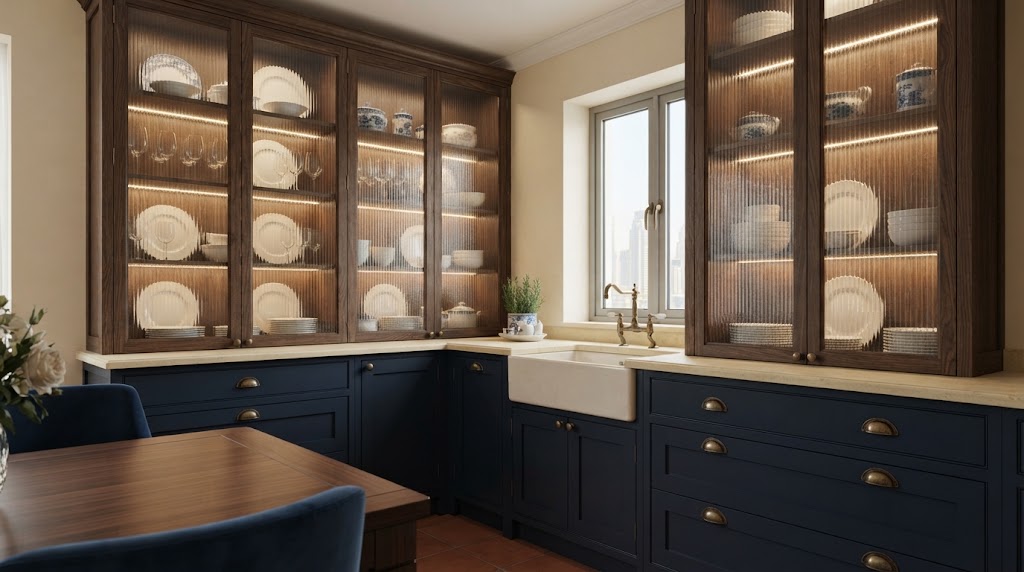compact kitchen with tall upper cabinets