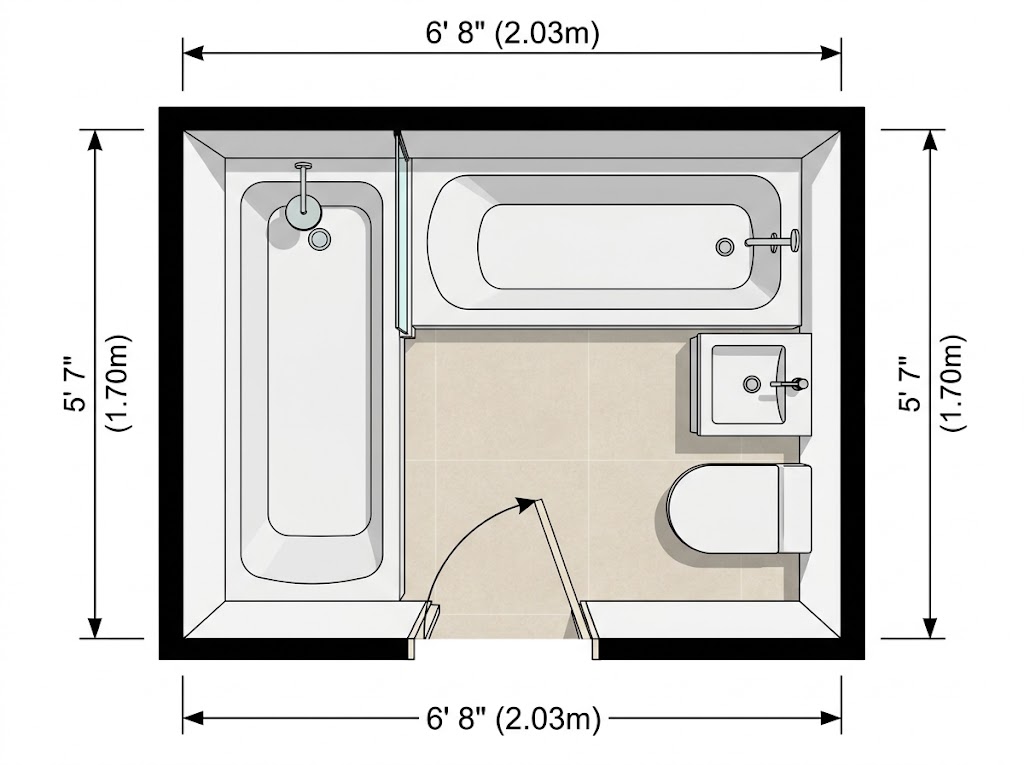 Small Full Bathroom Layout With a Bathtub