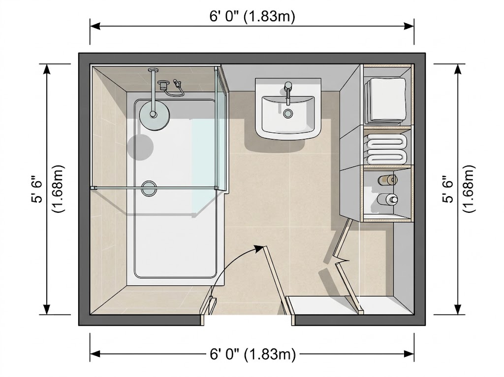 Compact Bathroom Layout With a Large Walk-In Shower