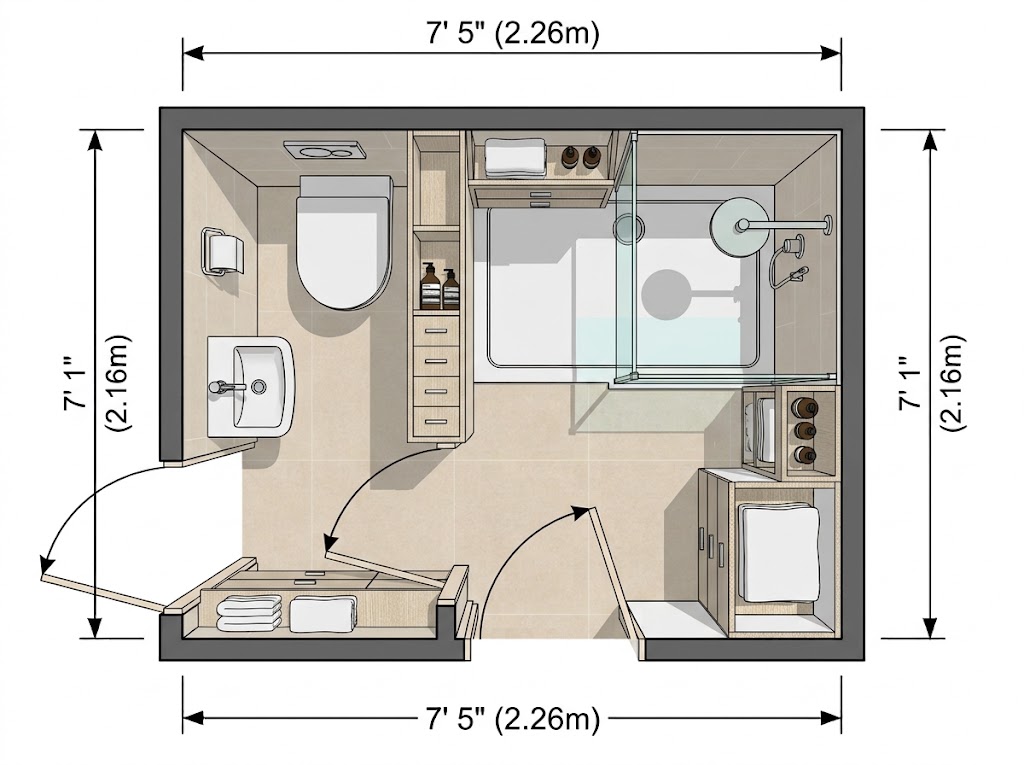 Small Three-Quarter Bathroom With a Large Shower