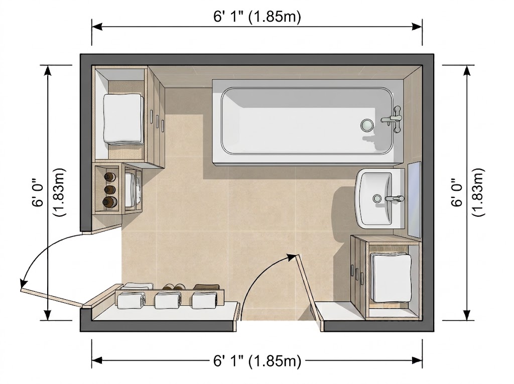 Small Bathroom Layout With a Full-Width Tub