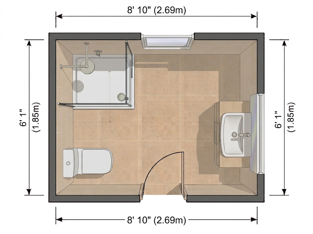 Narrow Bathroom Layout With a Walk-In Shower