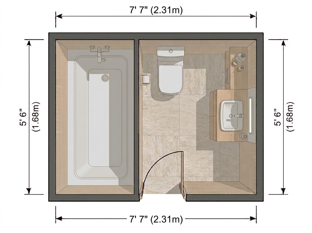 Small Bathroom With Fixtures Concentrated on One Side