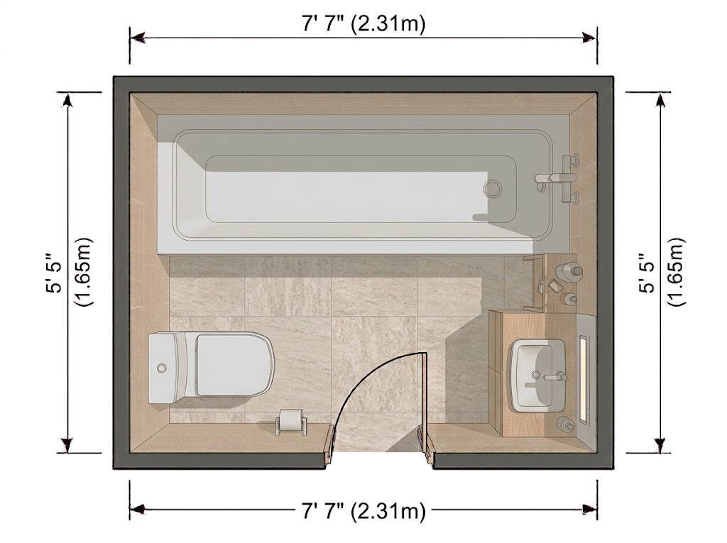 Compact Bathroom With Fixtures on Opposite Walls