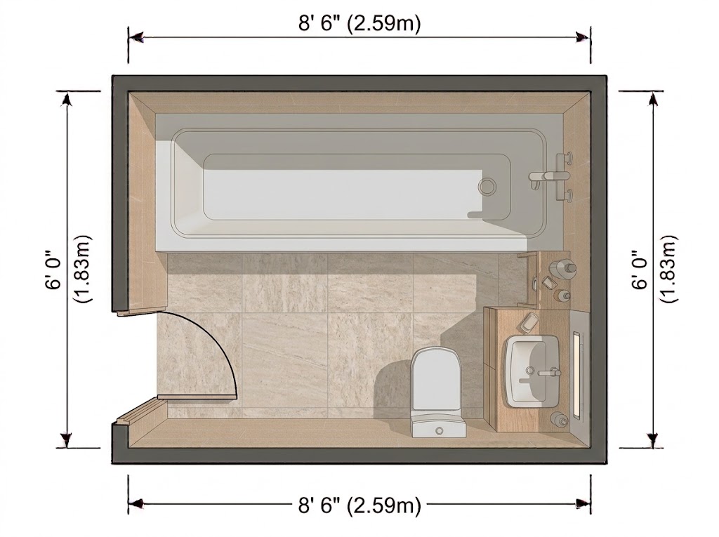 Small Bathroom Layout With a Long Side Tub
