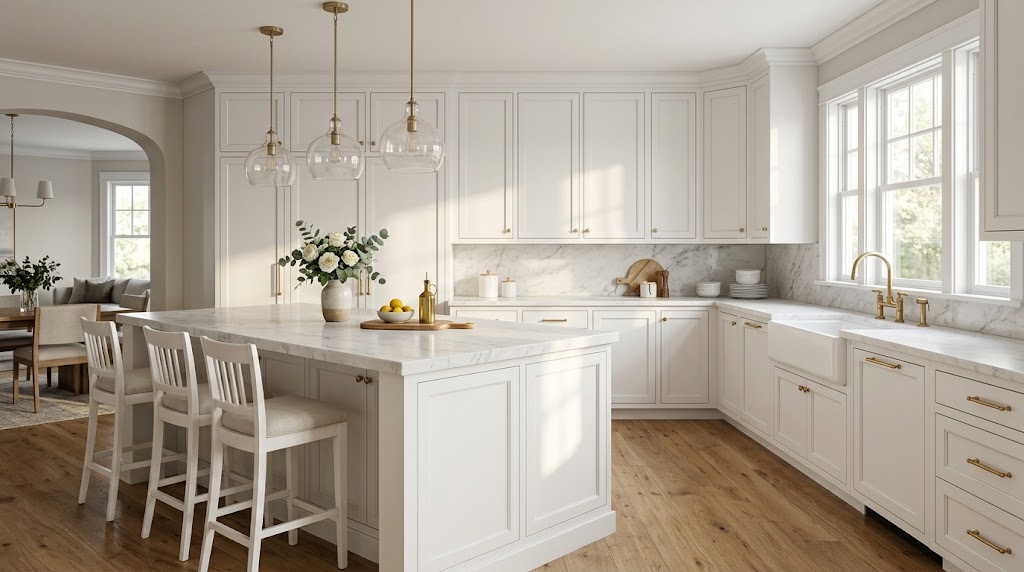 Timeless white kitchen with shaker cabinets