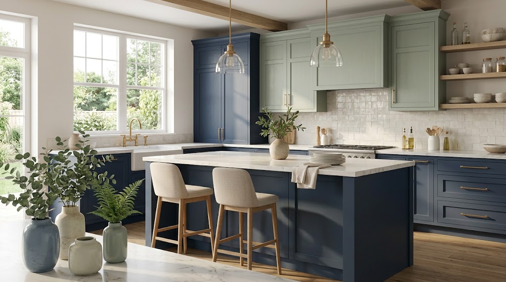 Blue and Green Kitchen Cabinet Colours