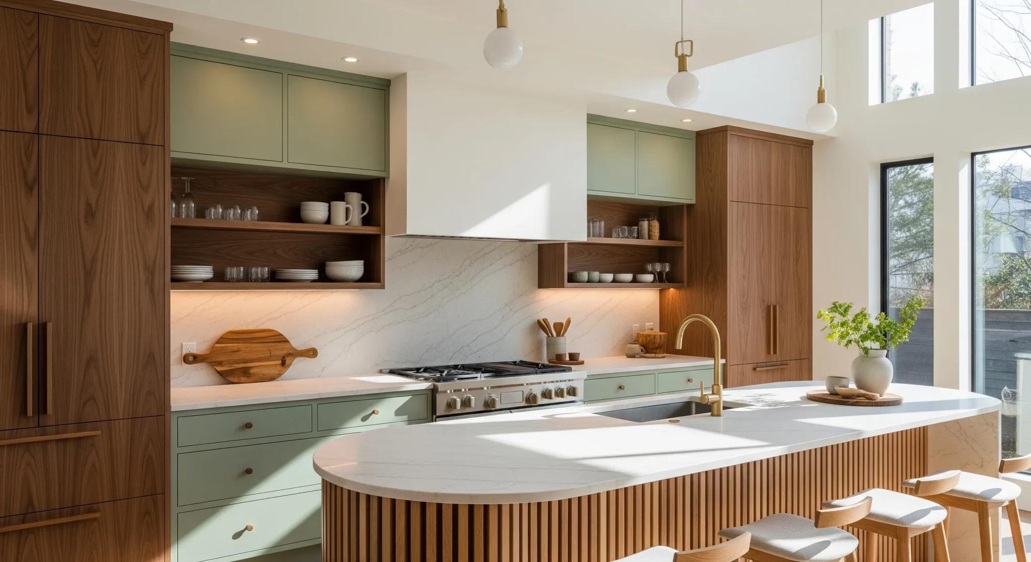 Layered, Wood-Toned Kitchens Replace All-White Kitchens