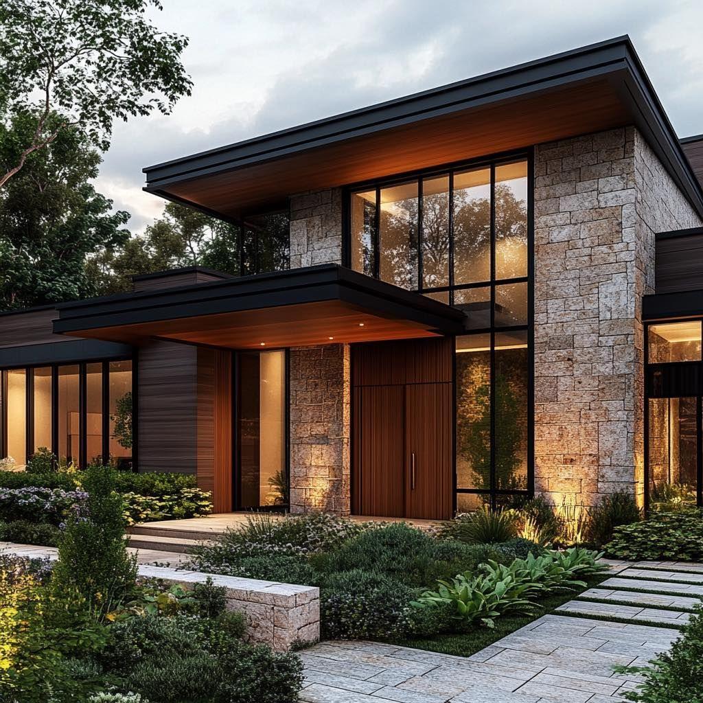 Natural Wood and Stone Exterior