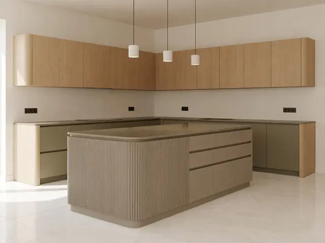 Contemporary Kitchen with Fluted Island