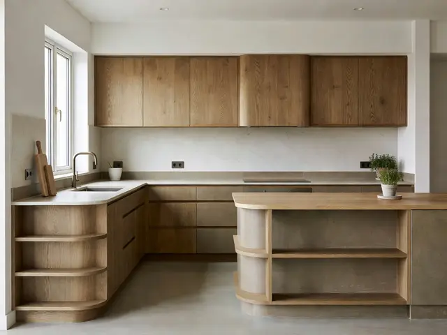 Contemporary Kitchen with Oak Cabinets