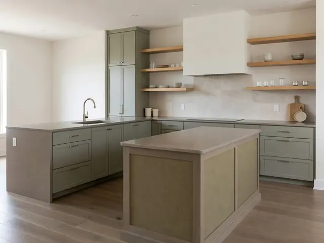 Contemporary Kitchen with Sage Cabinetry