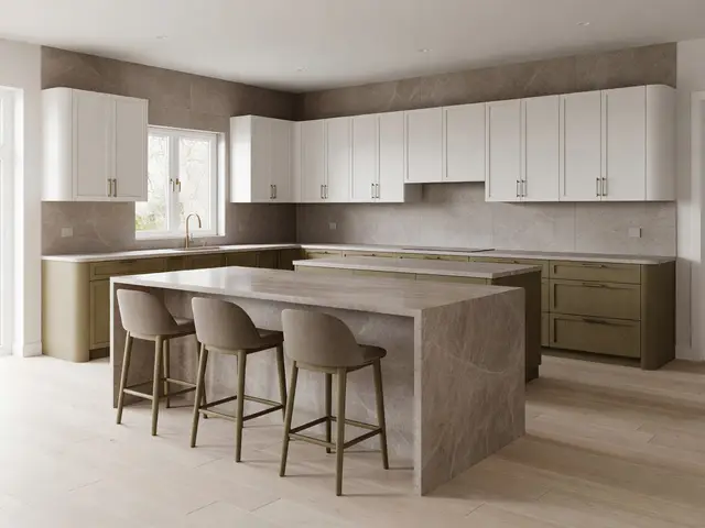 Contemporary Kitchen with Waterfall Island