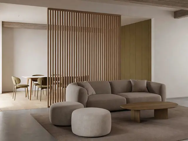 Contemporary Living Room with Slatted Divider