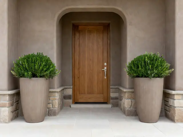 Contemporary Porch with Tall Planters