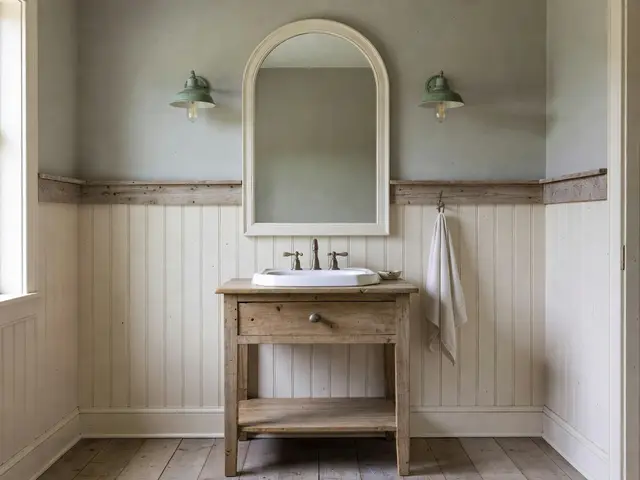 Farmhouse Bathroom with Arched Mirror