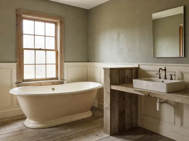 Farmhouse Bathroom with Freestanding Tub