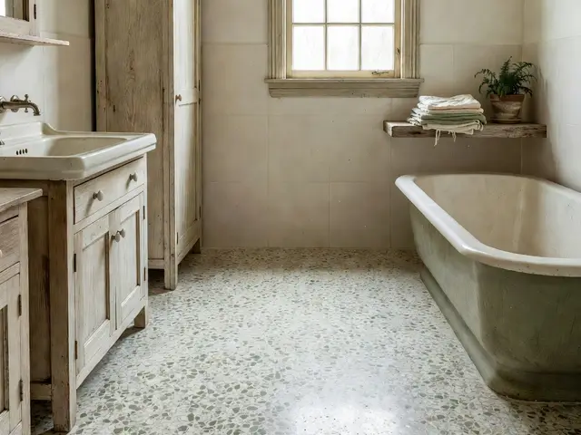 Farmhouse Bathroom with Terrazzo Floor