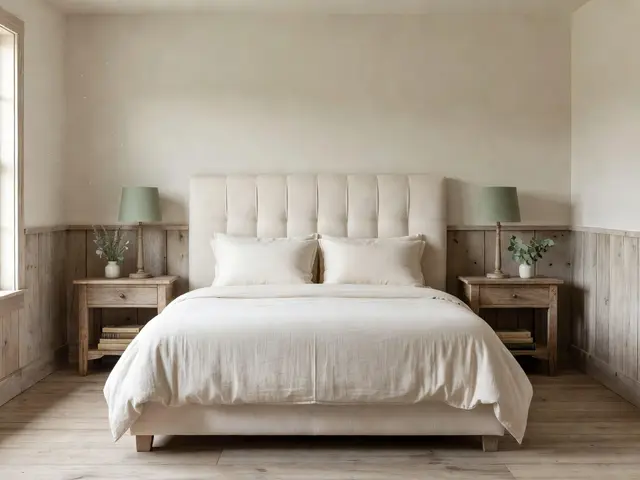 Farmhouse Bedroom with Upholstered Headboard