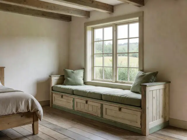 Farmhouse Bedroom with Window Bench