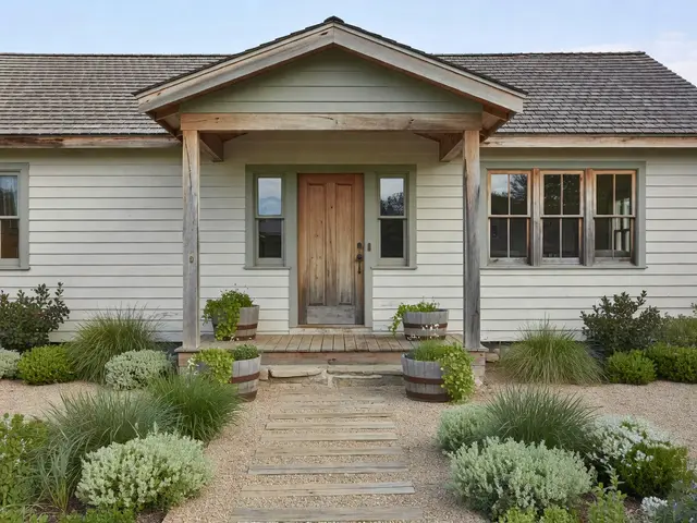 Farmhouse Exterior with Courtyard Entry