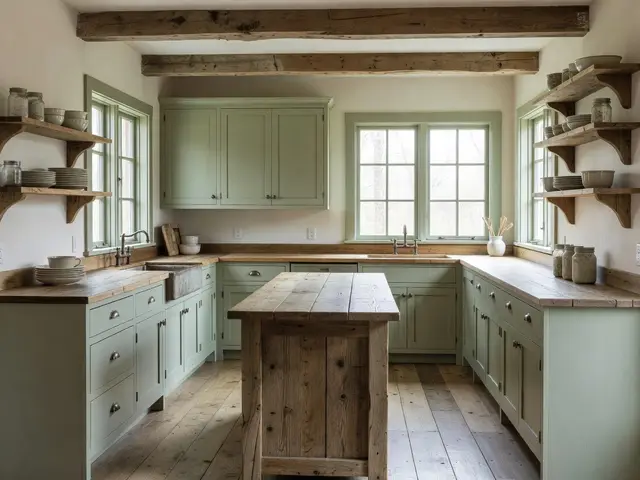 Farmhouse Kitchen with Sage Cabinetry