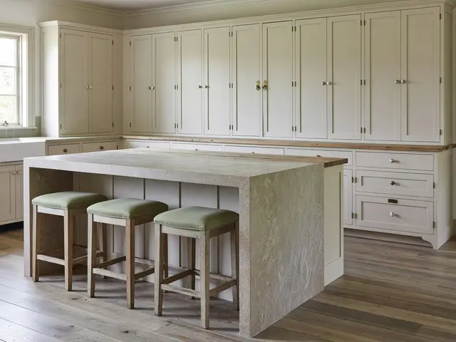 Farmhouse Kitchen with Waterfall Island