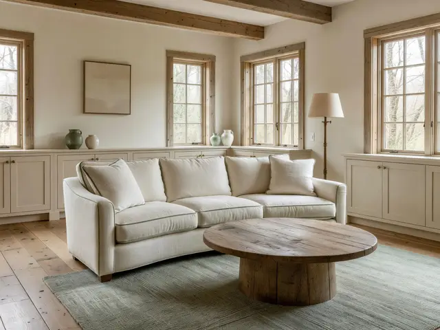 Farmhouse Living Room with Curved Sofa