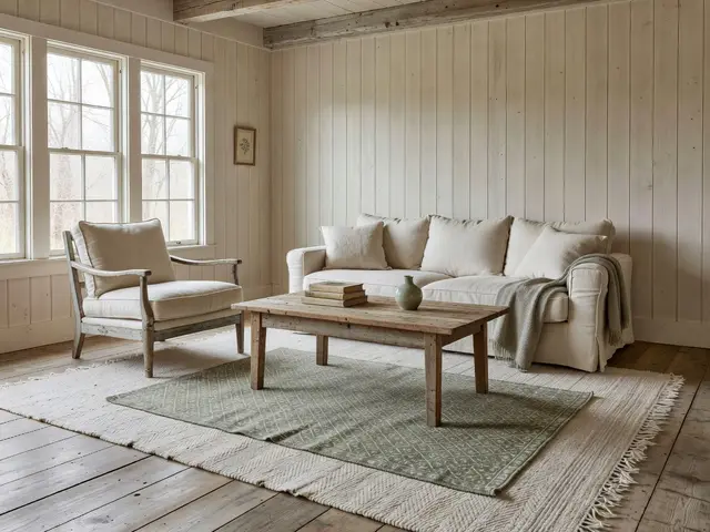 Farmhouse Living Room with Layered Rugs