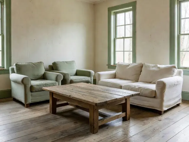 Farmhouse Living Room with Oak Coffee Table