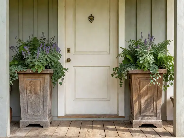 Farmhouse Porch with Tall Planters