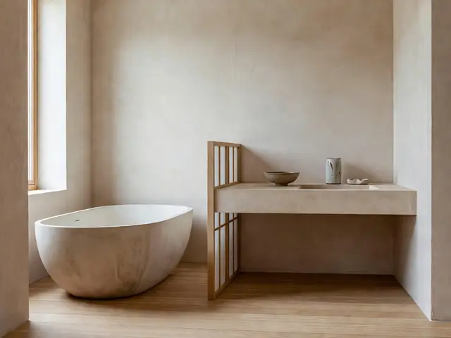 Japandi Bathroom with Freestanding Tub