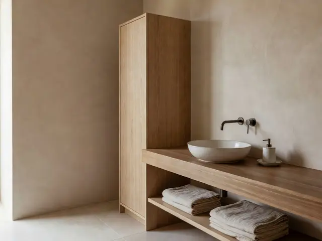 Japandi Bathroom with Linen Storage