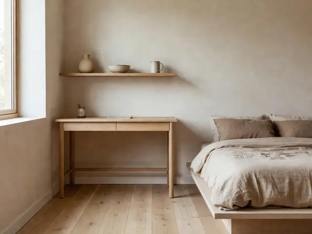 Japandi Bedroom with Compact Workspace