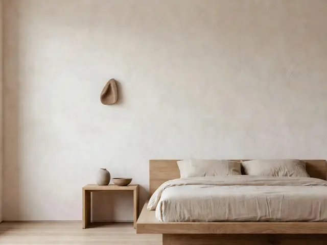 Japandi Bedroom with Textured Accent Wall