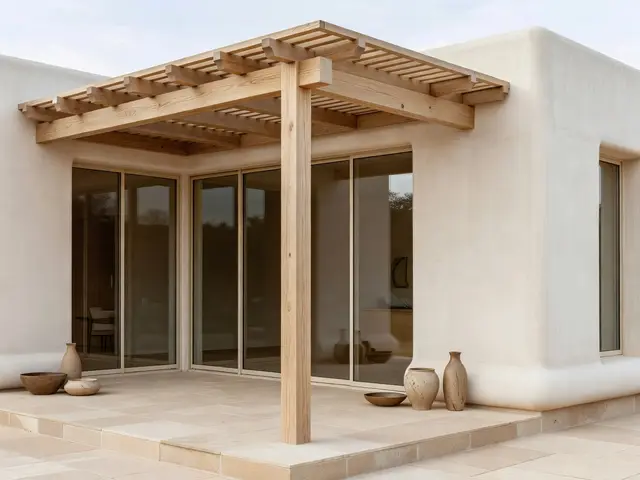 Japandi Exterior with Timber Pergola