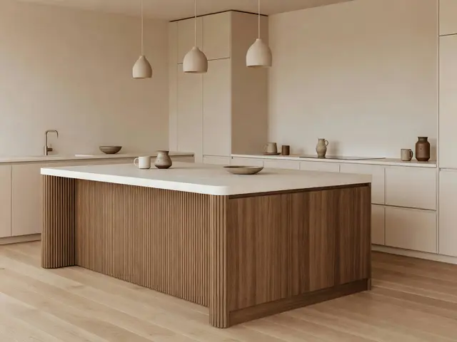 Japandi Kitchen with Fluted Island