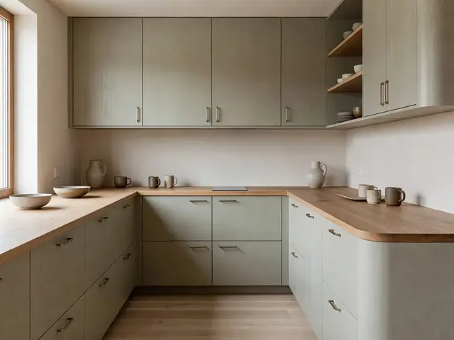 Japandi Kitchen with Sage Cabinetry