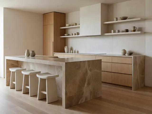 Japandi Kitchen with Waterfall Island