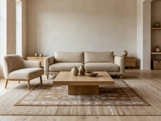 Japandi Living Room with Layered Rugs