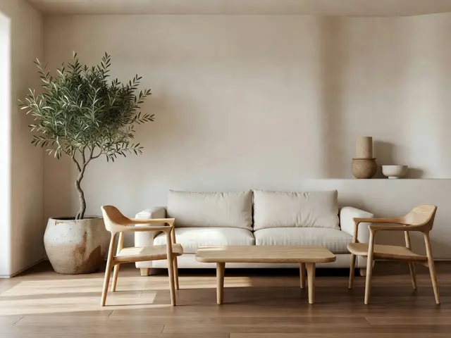 Japandi Living Room with Olive Tree