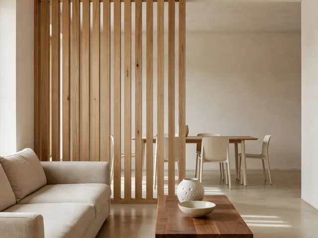 Japandi Living Room with Slatted Divider