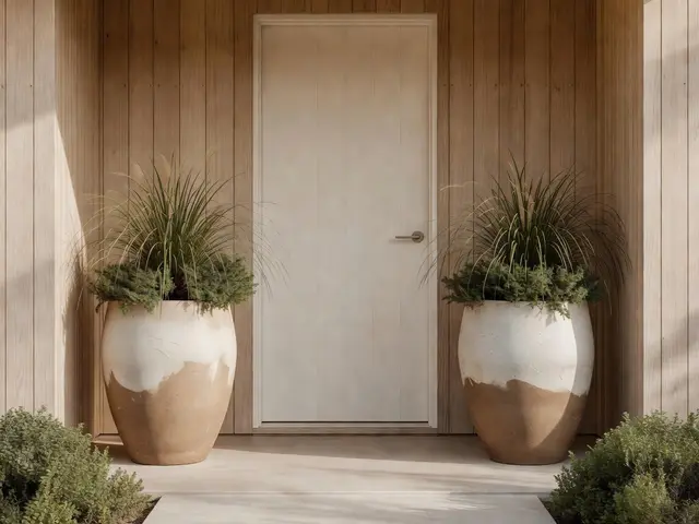 Japandi Porch with Tall Planters